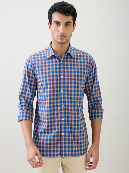 Colorplus Men Blue Checks Regular Fit Cotton Full Sleeve Casual Shirt