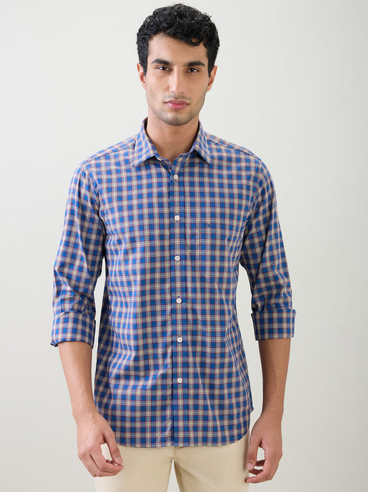 Colorplus Men Blue Checks Regular Fit Cotton Full Sleeve Casual Shirt