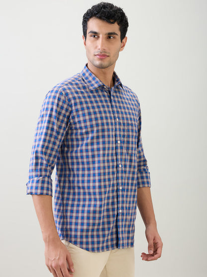 Colorplus Men Blue Checks Regular Fit Cotton Full Sleeve Casual Shirt