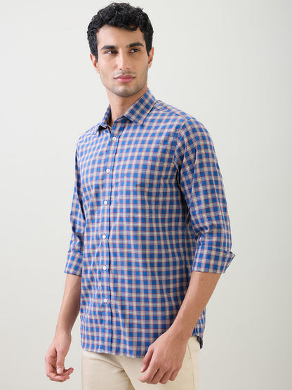 Colorplus Men Blue Checks Regular Fit Cotton Full Sleeve Casual Shirt