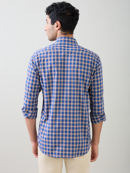 Colorplus Men Blue Checks Regular Fit Cotton Full Sleeve Casual Shirt