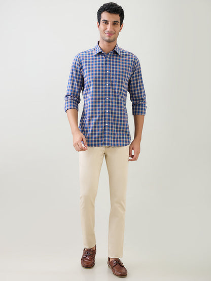Colorplus Men Blue Checks Regular Fit Cotton Full Sleeve Casual Shirt
