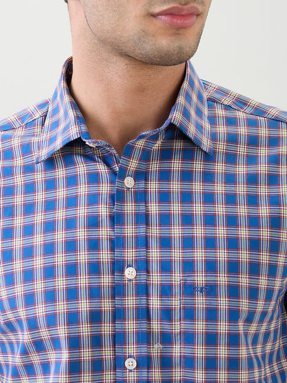 Colorplus Men Blue Checks Regular Fit Cotton Full Sleeve Casual Shirt