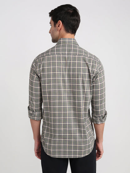 Colorplus Men Green Checks Regular Fit Cotton Full Sleeve Casual Shirt