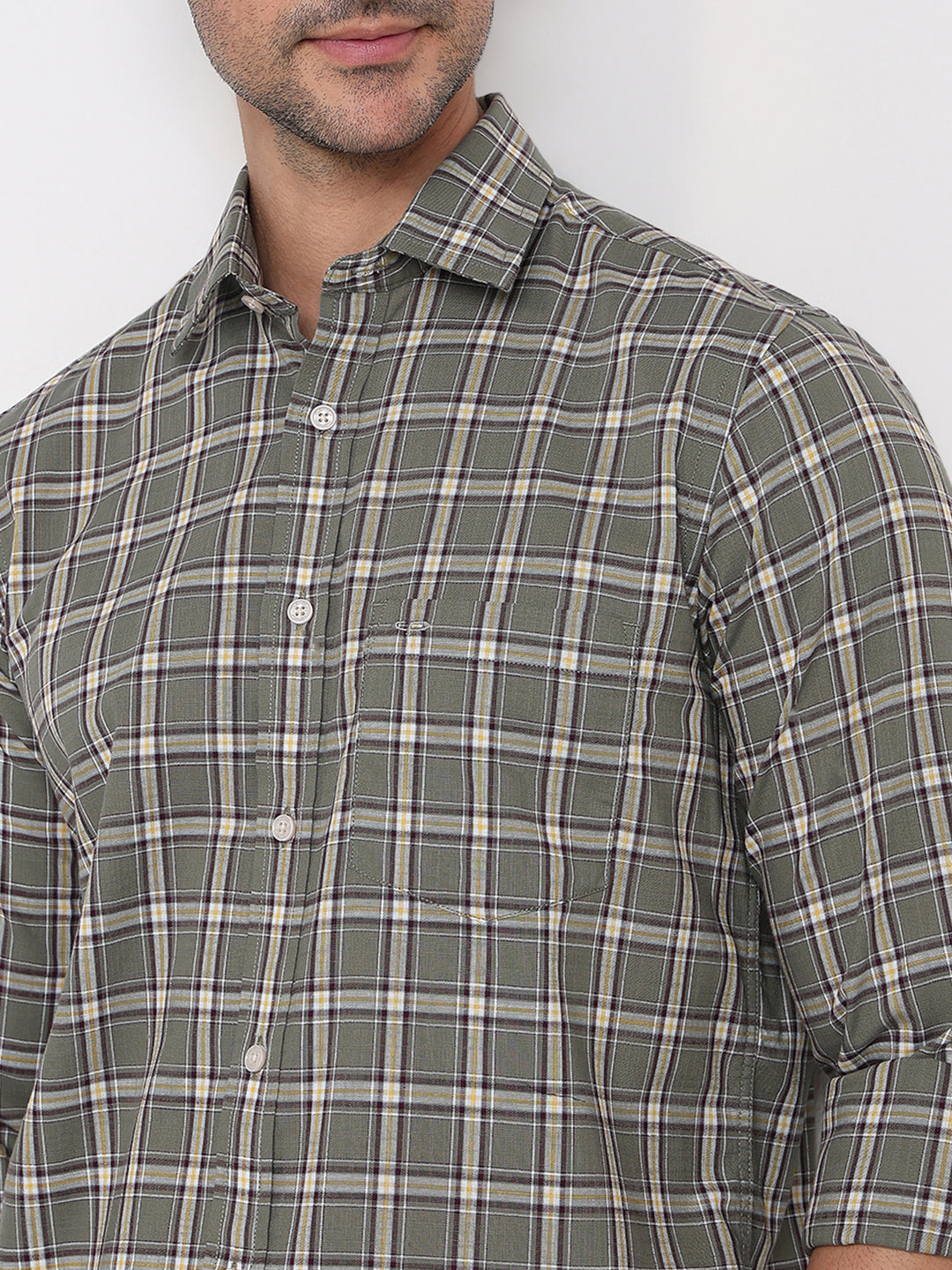 Colorplus Men Green Checks Regular Fit Cotton Full Sleeve Casual Shirt