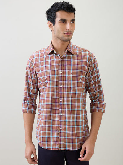 Colorplus Men Brown Checks Regular Fit Cotton Full Sleeve Casual Shirt