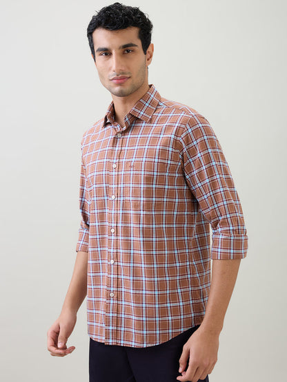 Colorplus Men Brown Checks Regular Fit Cotton Full Sleeve Casual Shirt