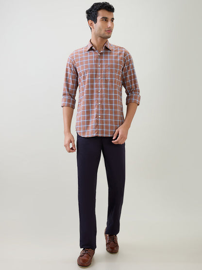 Colorplus Men Brown Checks Regular Fit Cotton Full Sleeve Casual Shirt