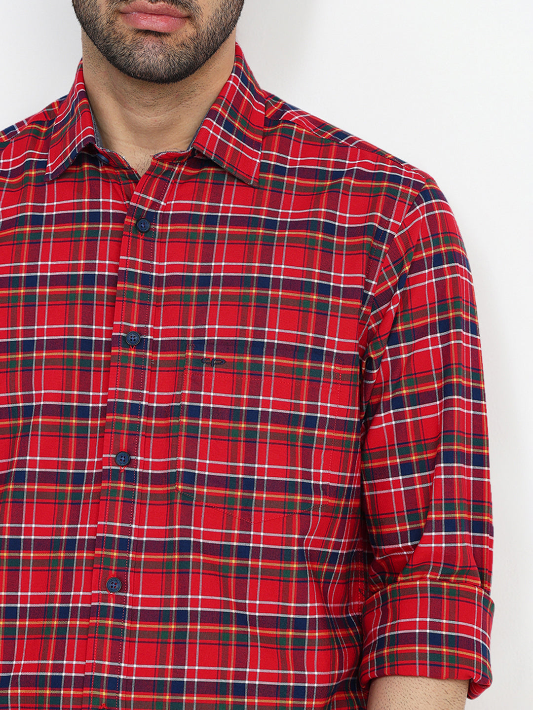 Colorplus Men Red Checks Regular Fit Cotton Full Sleeve Casual Shirt