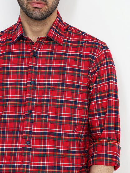 Colorplus Men Red Checks Regular Fit Cotton Full Sleeve Casual Shirt