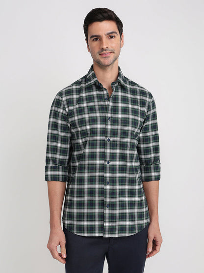 Colorplus Men Green Checks Regular Fit Cotton Full Sleeve Casual Shirt