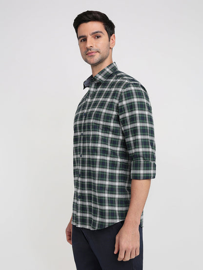 Colorplus Men Green Checks Regular Fit Cotton Full Sleeve Casual Shirt