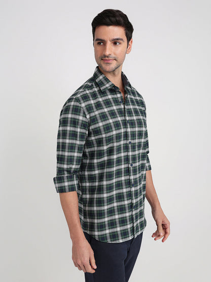 Colorplus Men Green Checks Regular Fit Cotton Full Sleeve Casual Shirt