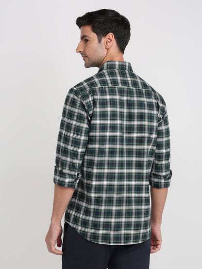 Colorplus Men Green Checks Regular Fit Cotton Full Sleeve Casual Shirt
