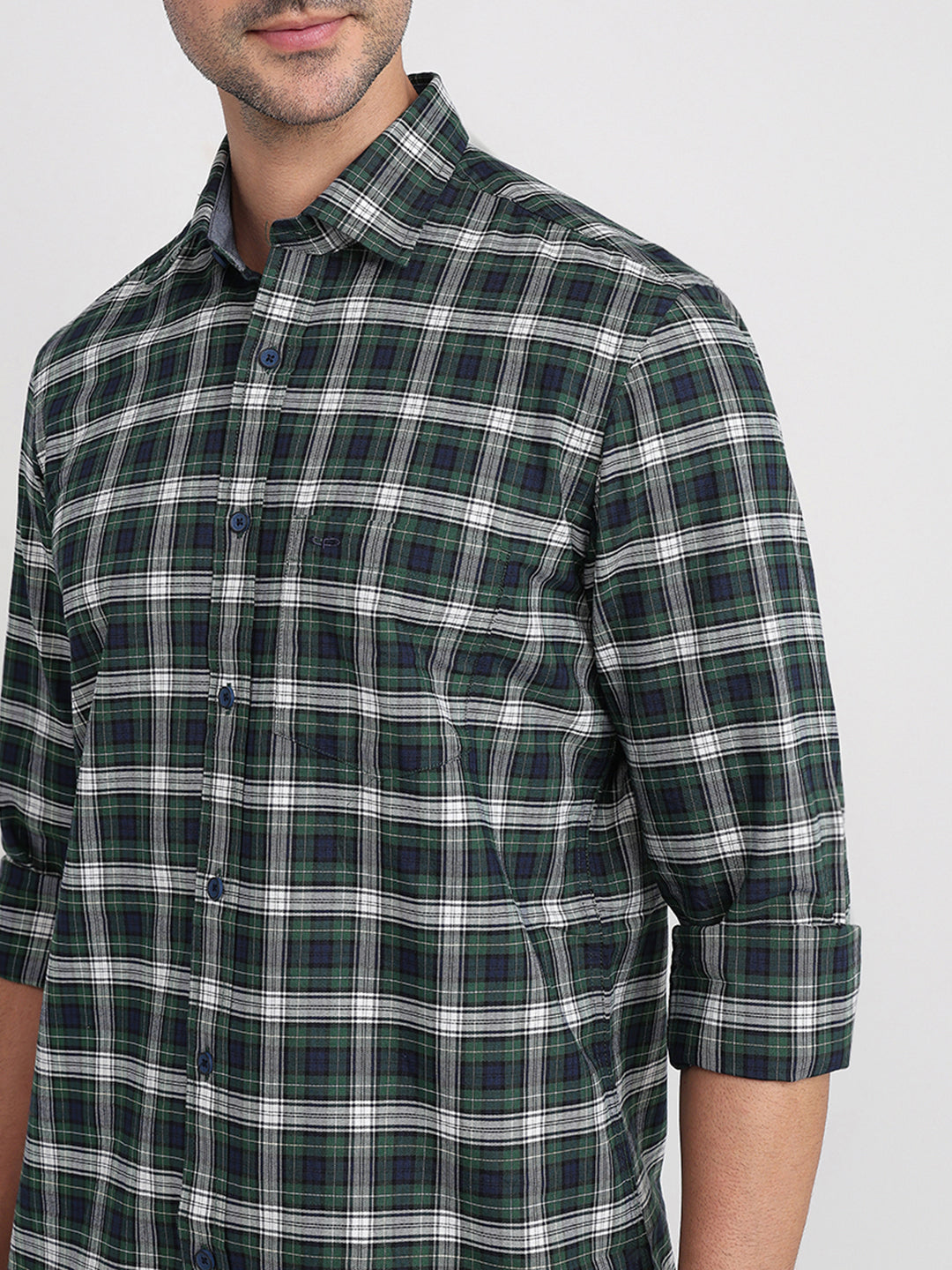 Colorplus Men Green Checks Regular Fit Cotton Full Sleeve Casual Shirt