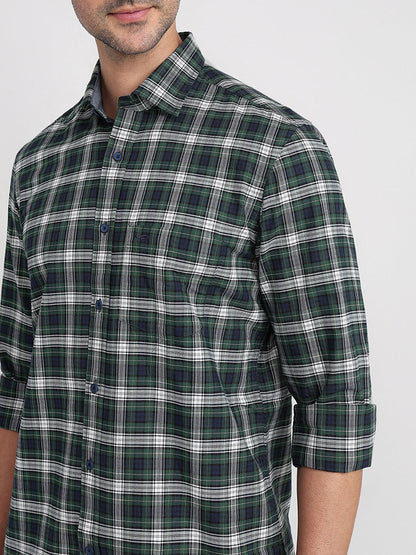 Colorplus Men Green Checks Regular Fit Cotton Full Sleeve Casual Shirt