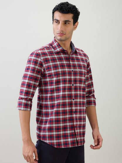 Colorplus Men Red Checks Regular Fit Cotton Full Sleeve Casual Shirt