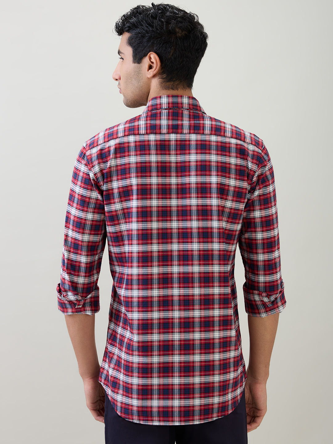 Colorplus Men Red Checks Regular Fit Cotton Full Sleeve Casual Shirt