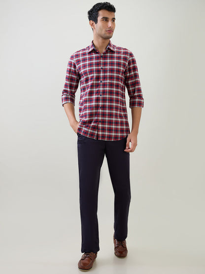 Colorplus Men Red Checks Regular Fit Cotton Full Sleeve Casual Shirt