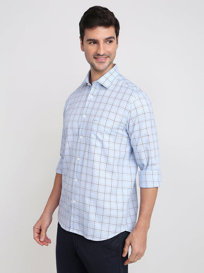 Colorplus Men Blue Checks Regular Fit Cotton Full Sleeve Casual Shirt