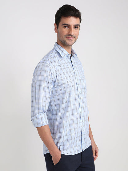 Colorplus Men Blue Checks Regular Fit Cotton Full Sleeve Casual Shirt