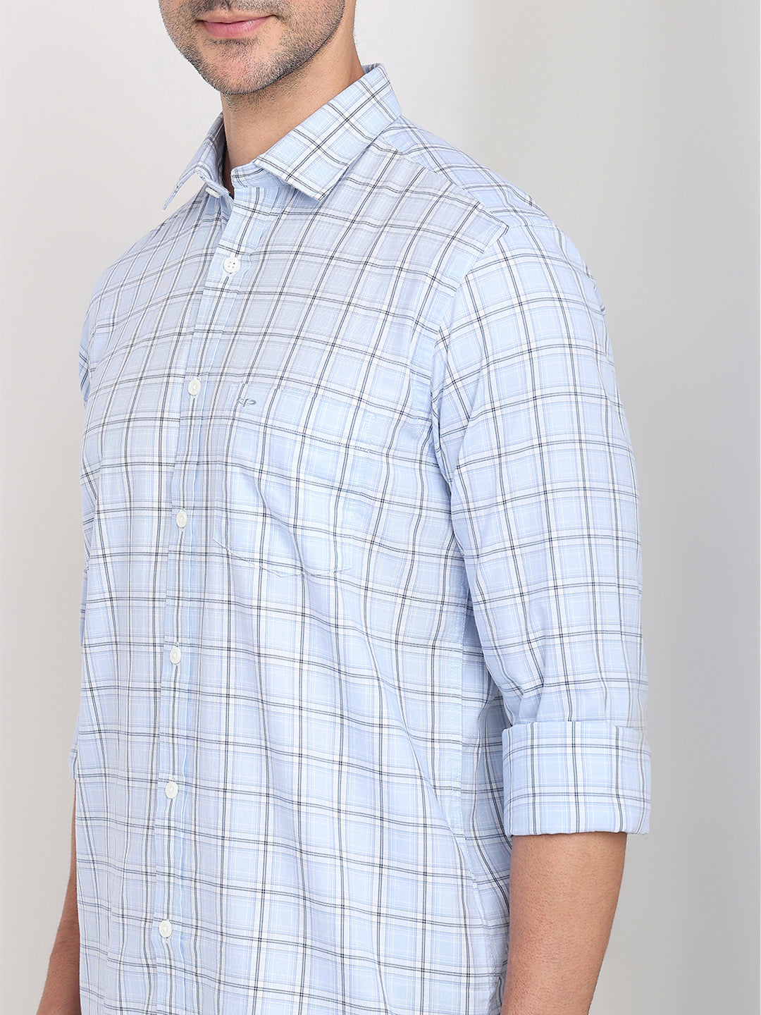 Colorplus Men Blue Checks Regular Fit Cotton Full Sleeve Casual Shirt