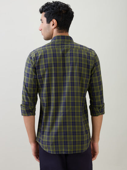 Colorplus Men Green Checks Regular Fit Cotton Full Sleeve Casual Shirt