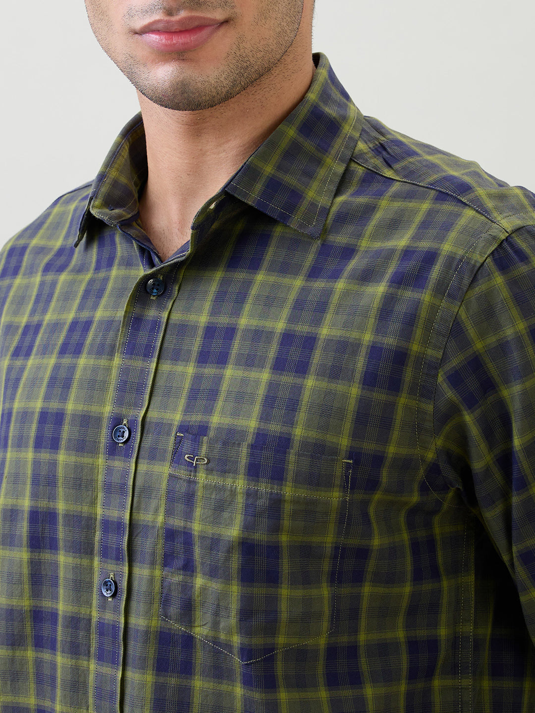 Colorplus Men Green Checks Regular Fit Cotton Full Sleeve Casual Shirt