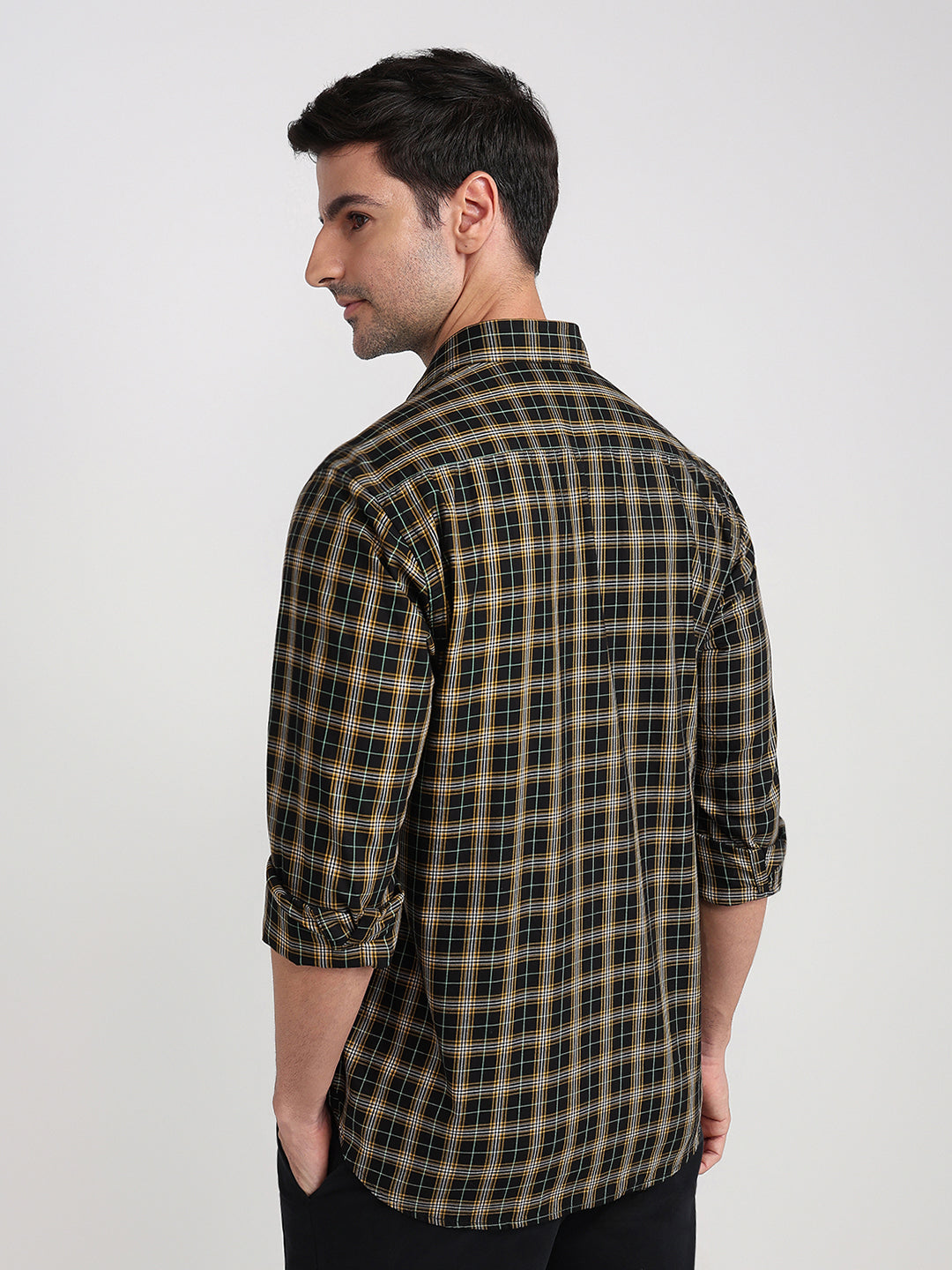 Colorplus Men Black Checks Regular Fit Cotton Full Sleeve Casual Shirt