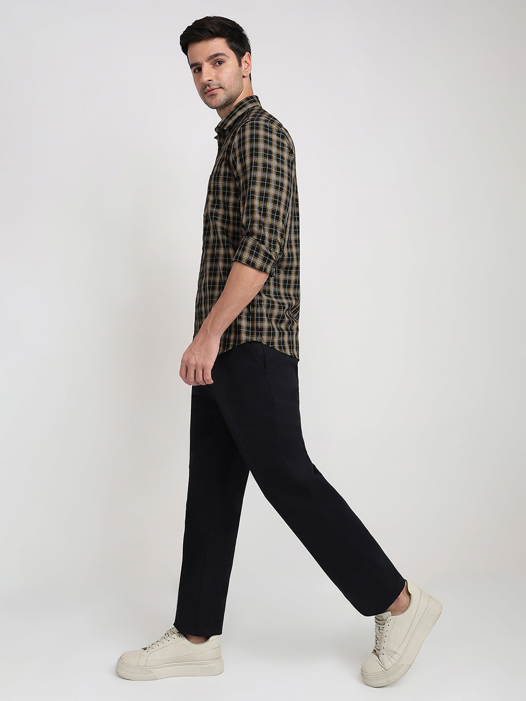 Colorplus Men Black Checks Regular Fit Cotton Full Sleeve Casual Shirt
