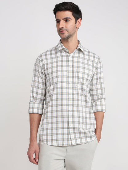 Colorplus Men White Checks Regular Fit Cotton Full Sleeve Casual Shirt