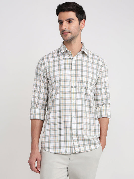 Colorplus Men White Checks Regular Fit Cotton Full Sleeve Casual Shirt