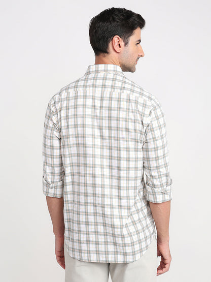 Colorplus Men White Checks Regular Fit Cotton Full Sleeve Casual Shirt