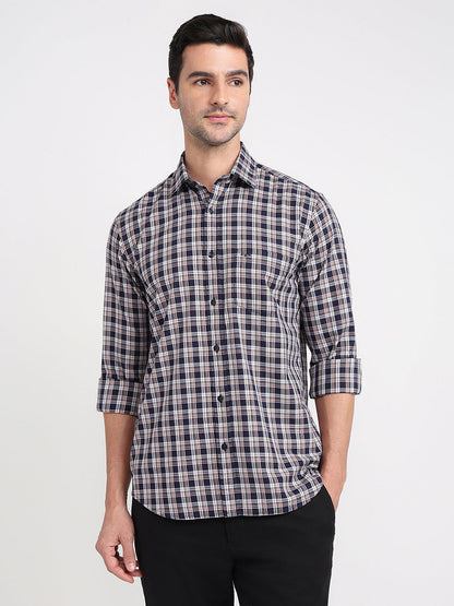 Colorplus Men Blue Checks Regular Fit Cotton Full Sleeve Casual Shirt