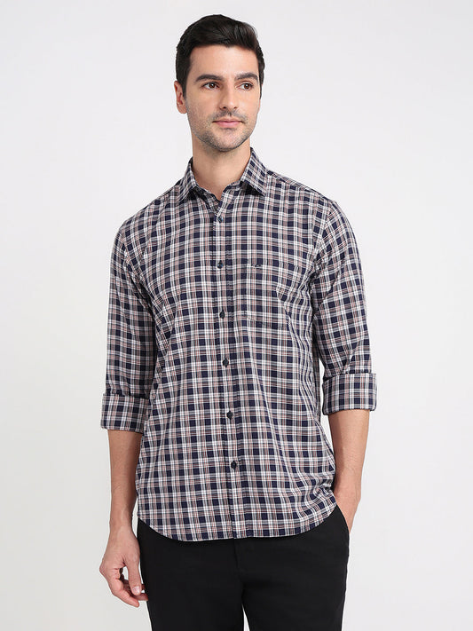 Colorplus Men Blue Checks Regular Fit Cotton Full Sleeve Casual Shirt