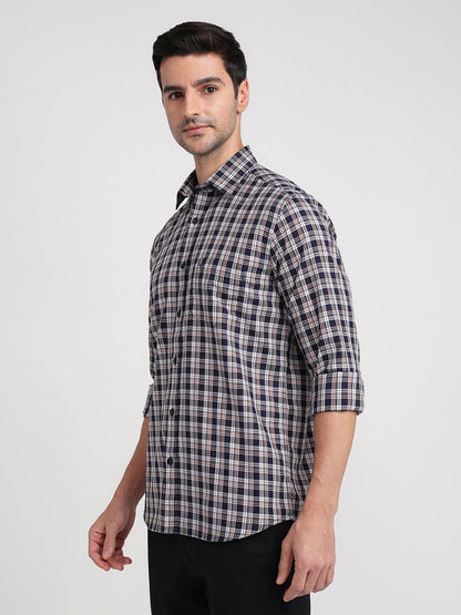 Colorplus Men Blue Checks Regular Fit Cotton Full Sleeve Casual Shirt