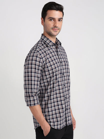 Colorplus Men Blue Checks Regular Fit Cotton Full Sleeve Casual Shirt