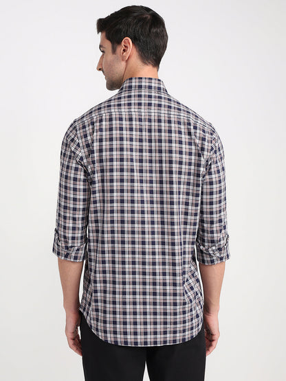 Colorplus Men Blue Checks Regular Fit Cotton Full Sleeve Casual Shirt