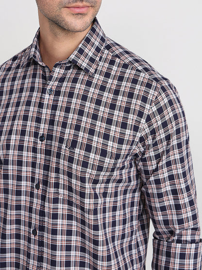 Colorplus Men Blue Checks Regular Fit Cotton Full Sleeve Casual Shirt