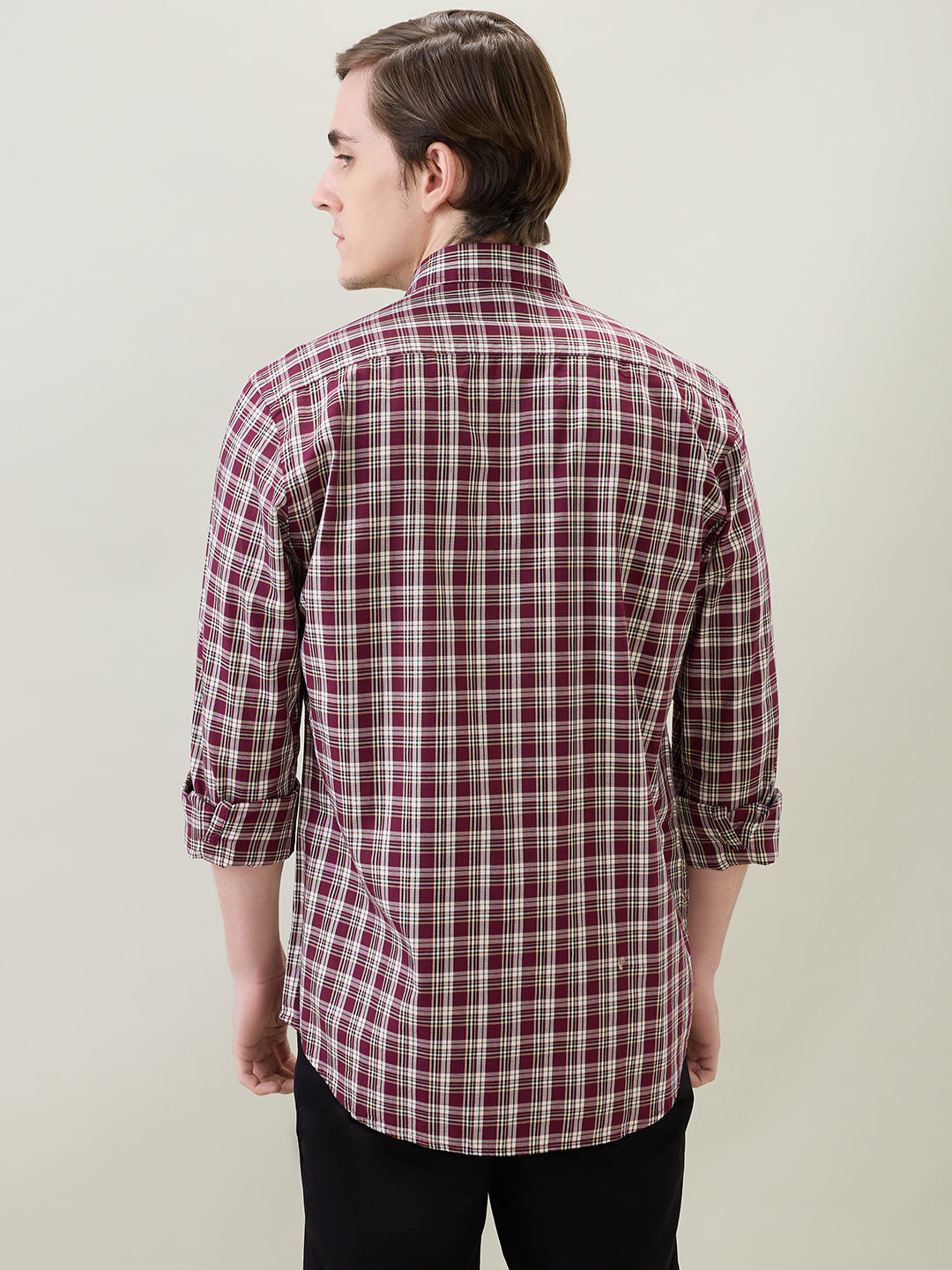 Colorplus Men Maroon Checks Regular Fit Cotton Full Sleeve Casual Shirt