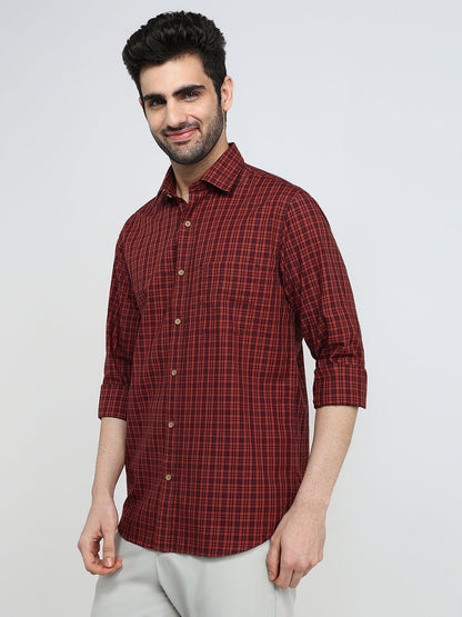 Colorplus Men Brown Checks Regular Fit Cotton Full Sleeve Casual Shirt