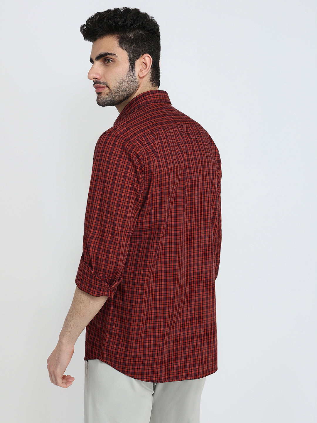 Colorplus Men Brown Checks Regular Fit Cotton Full Sleeve Casual Shirt