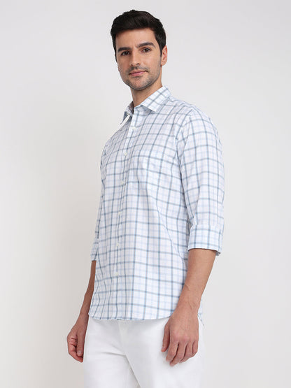 Colorplus Men White Checks Regular Fit Cotton Full Sleeve Casual Shirt