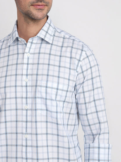 Colorplus Men White Checks Regular Fit Cotton Full Sleeve Casual Shirt