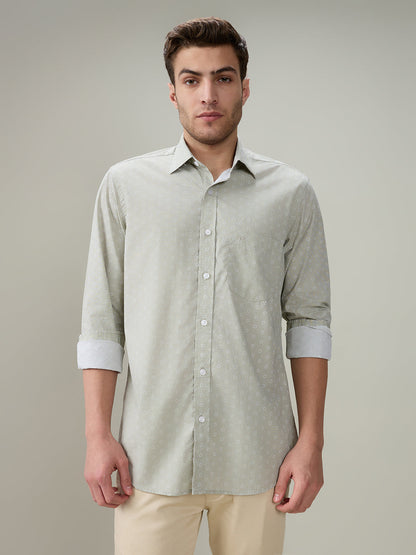 Colorplus Men Green Printed Regular Fit Cotton Full Sleeve Casual Shirt