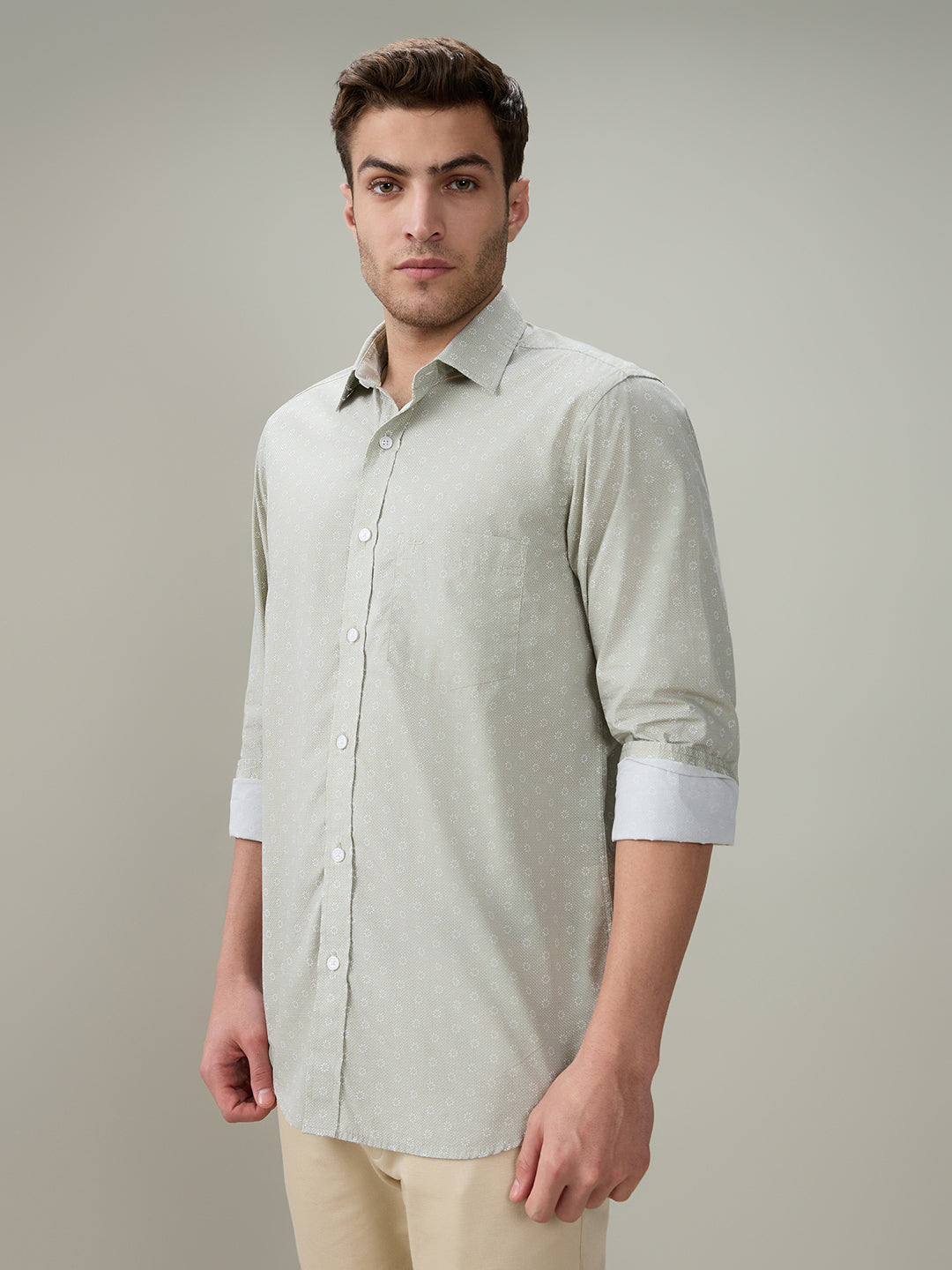 Colorplus Men Green Printed Regular Fit Cotton Full Sleeve Casual Shirt