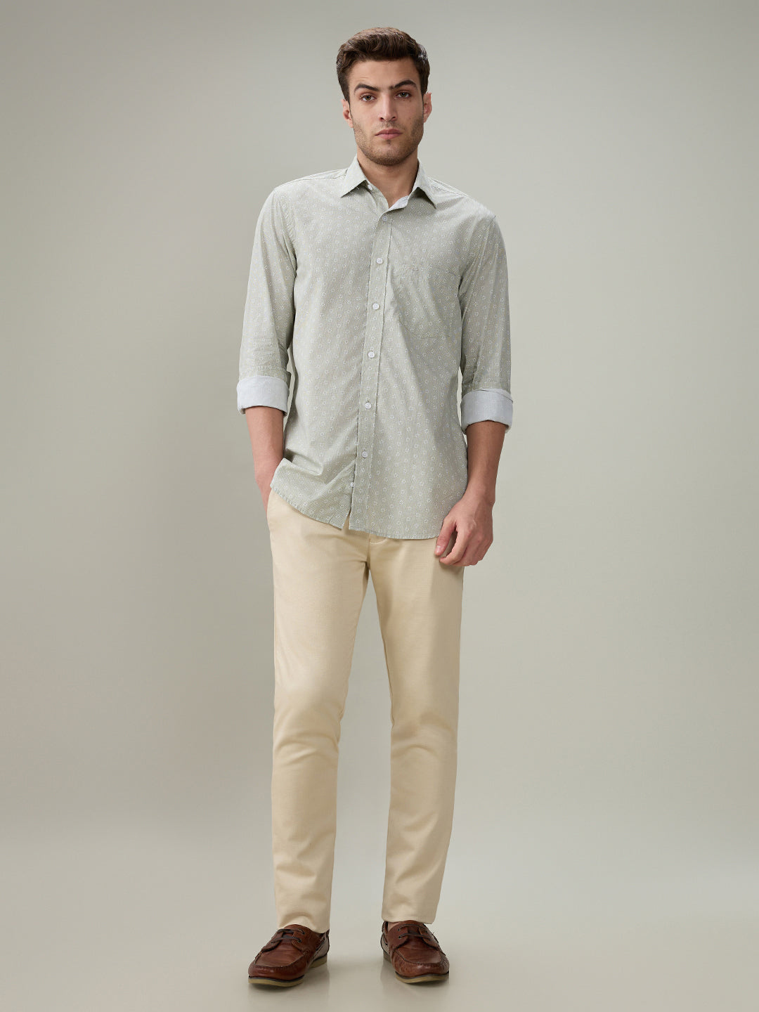 Colorplus Men Green Printed Regular Fit Cotton Full Sleeve Casual Shirt