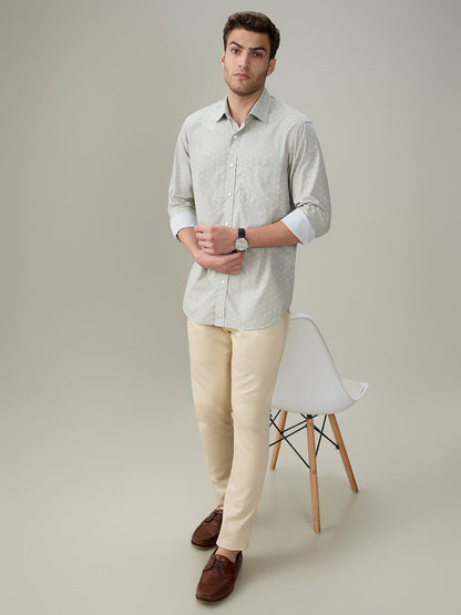 Colorplus Men Green Printed Regular Fit Cotton Full Sleeve Casual Shirt