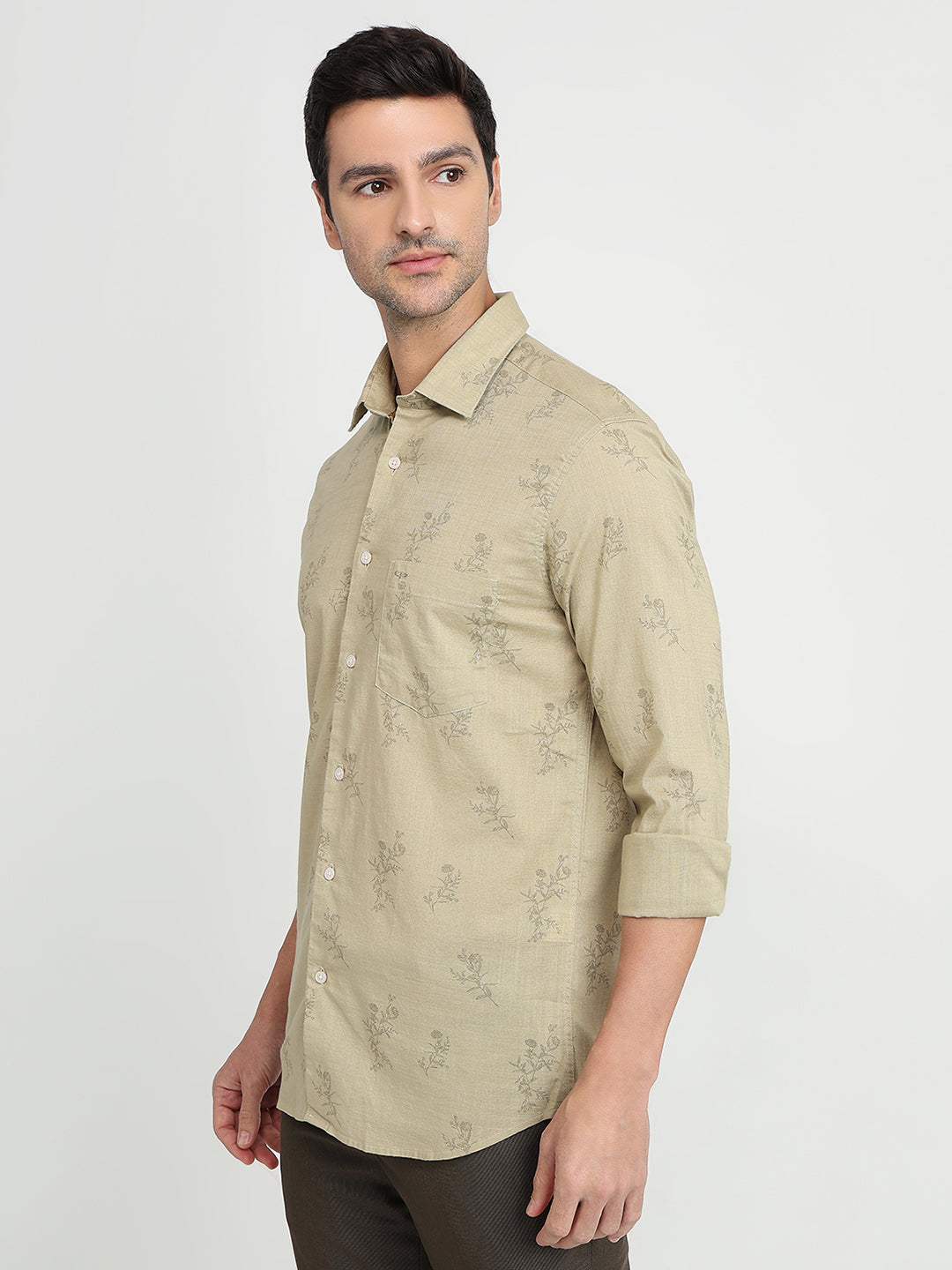 Colorplus Men Khaki Printed Regular Fit Cotton Full Sleeve Casual Shirt