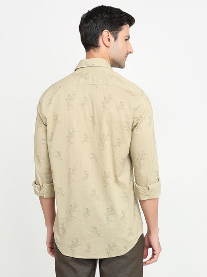 Colorplus Men Khaki Printed Regular Fit Cotton Full Sleeve Casual Shirt